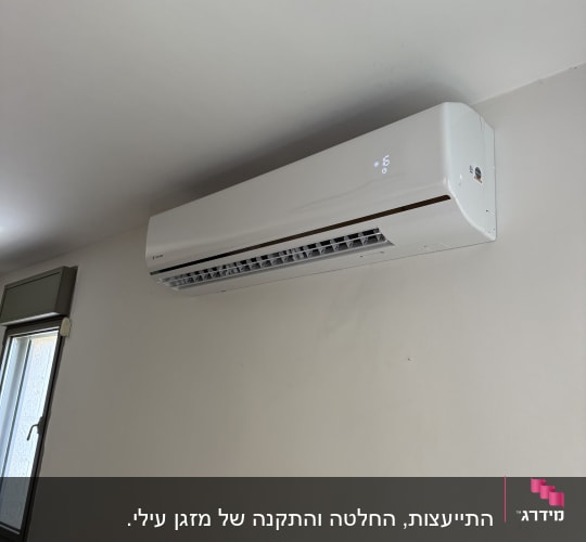 מזגן מותקן על קיר בחדר עם חלון